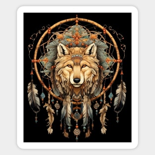 Wolf Dream Catcher on a Dark Background Sticker